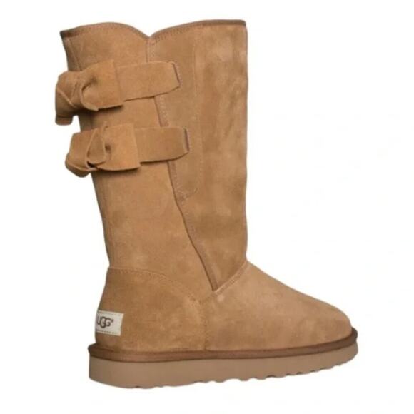 UGG Allegra Bow Tall Suede Sheepskin Chestnut Boots - Size 8, Style #1016035 - Picture 1 of 12